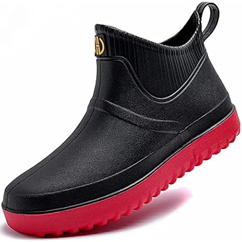 GURGER Wellies Mens Ankle Short Wellington Boots Rubber Rain Boots Waterproof Black Red Size 9 Cover