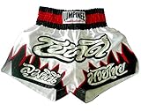Pantalones cortos de boxeo Muay Thai Lumpinee, Infantil mujer niña Niños hombre, color blanco/negro, tamaño XX-Large