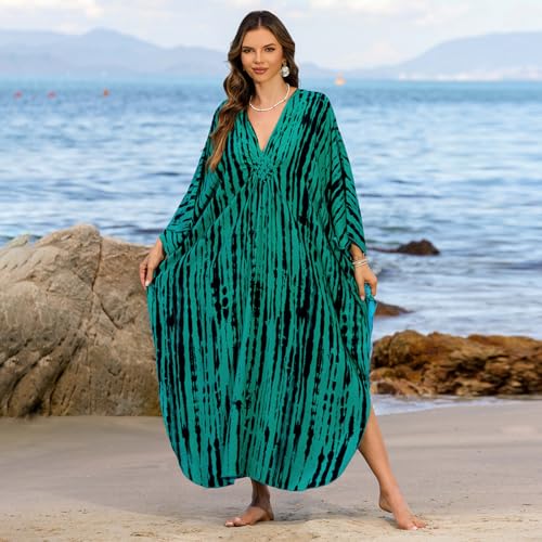 Image of IMAGEKOPE Women's Plus Size Animal Print V-Neck Batwing Kaftan Beach Dress Bathing Suit Cover-Up Loungewear