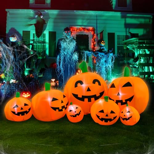 SEASONBLOW 7 Ft Halloween Inflatable Pumpkin Patch Family Decoration Jack-o-Lantern Decor for Lawn Yard Home Party Indoors Outdoors4