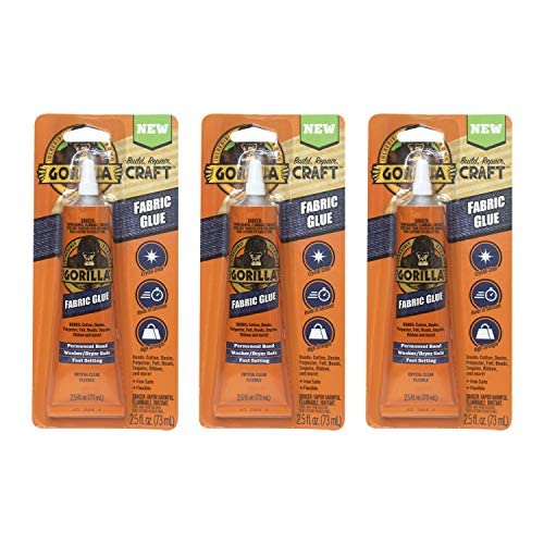 Gorilla Waterproof Fabric Glue 2.5 Ounce, 3-Pack, Clear, 3 Pack
