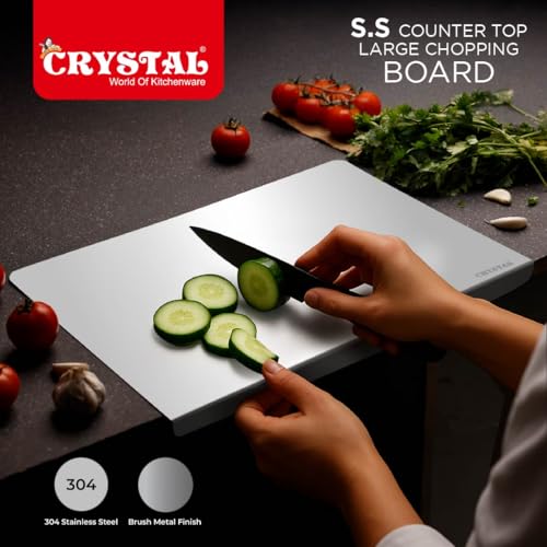 Image of Crystal Extra Large Countertop Stainless Steel Chopping Board for Kitchen | Perfect for Fruit & Vegetables | Haevy Duty Metal Board | Non Slip | Rust Proof | Size- 42 * 30 * 2.5 cm