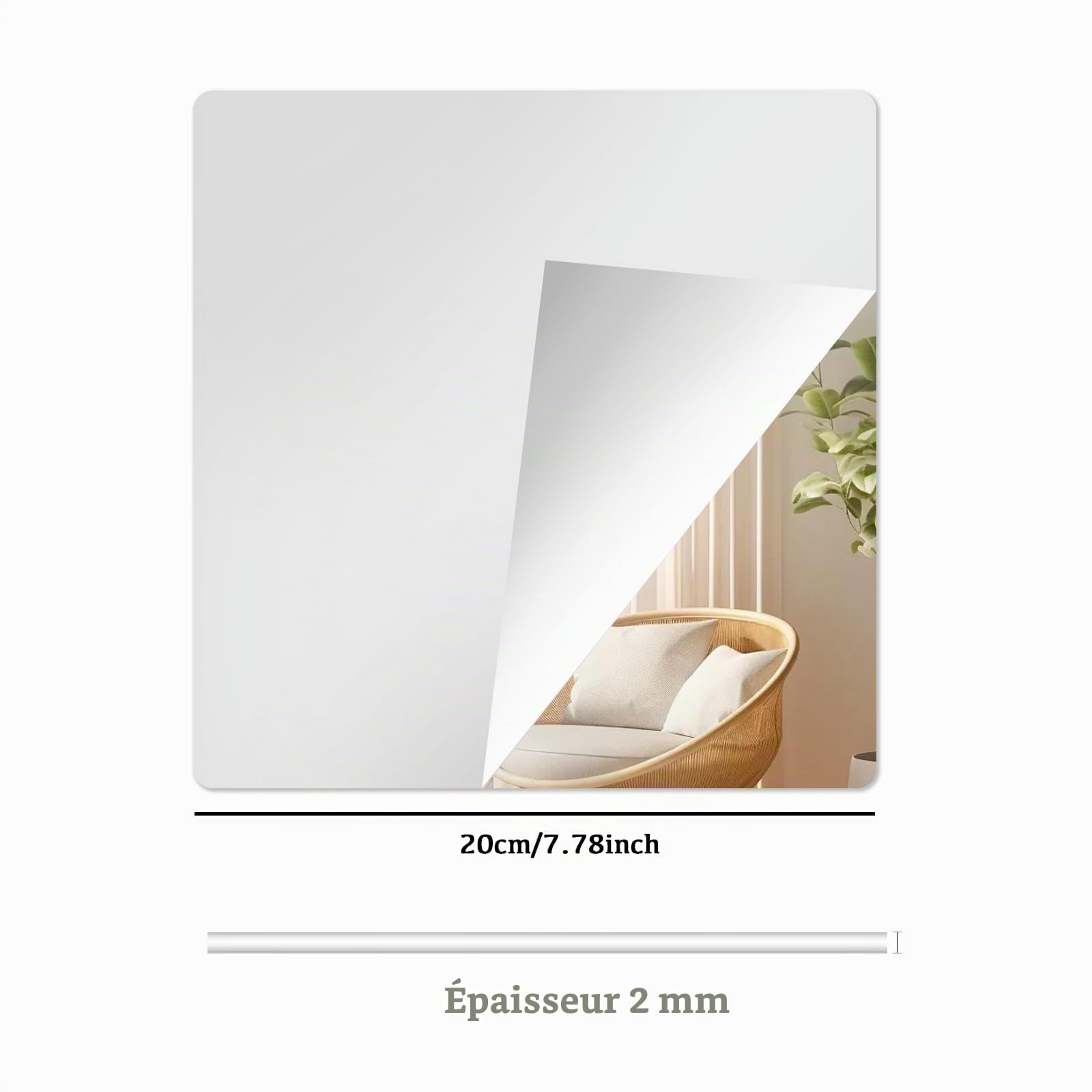 Hode Miroir Mural 4 Pièces 20x20cm, Miroir Autocollant Adhesif Mural Muraux à Coller Incassable Petit Acrylique Plastique Carré Enfant, Deco Porte Chambre Salle de Bain Salle de Sport Salon