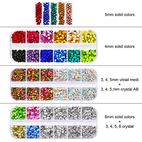 Worthofbest Hotfix Applicator, Rhinestones Setter Wand Tool, Hot Fixed Bedazzler Kit, 4560Pcs, Ab Crystal, Rainbow, Clear, 15 Colors, Tips, Tweezers, Tray, Gems Picker Tool,Bag,3 Jewel Size #TOP1
