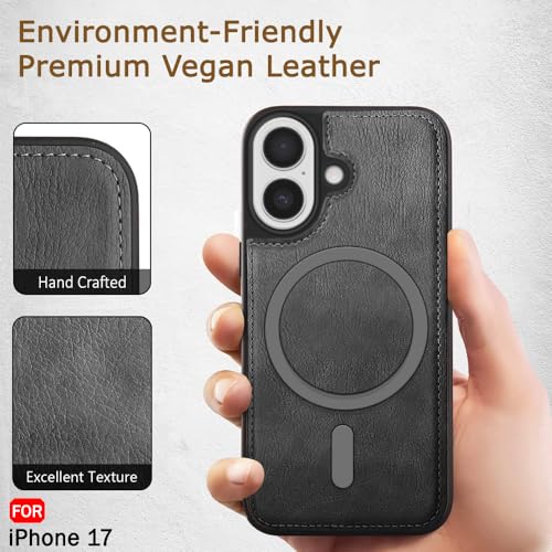 Image of TheGiftKart Genuine Leather Finish Back Cover Case for iPhone 17 | Shockproof Design | Raised Edges for Camera & Screen Protection | Stunning Minimalist Design Case Cover (MagSafe Compatible, Grey)
