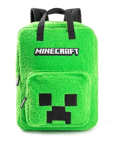 Minecraft Creeper Unisex-Kinderrucksack in Grün | Flauschiges Material mit Reißverschluss | Ideal für den Schulanfang und zum Tragen von Büchern
