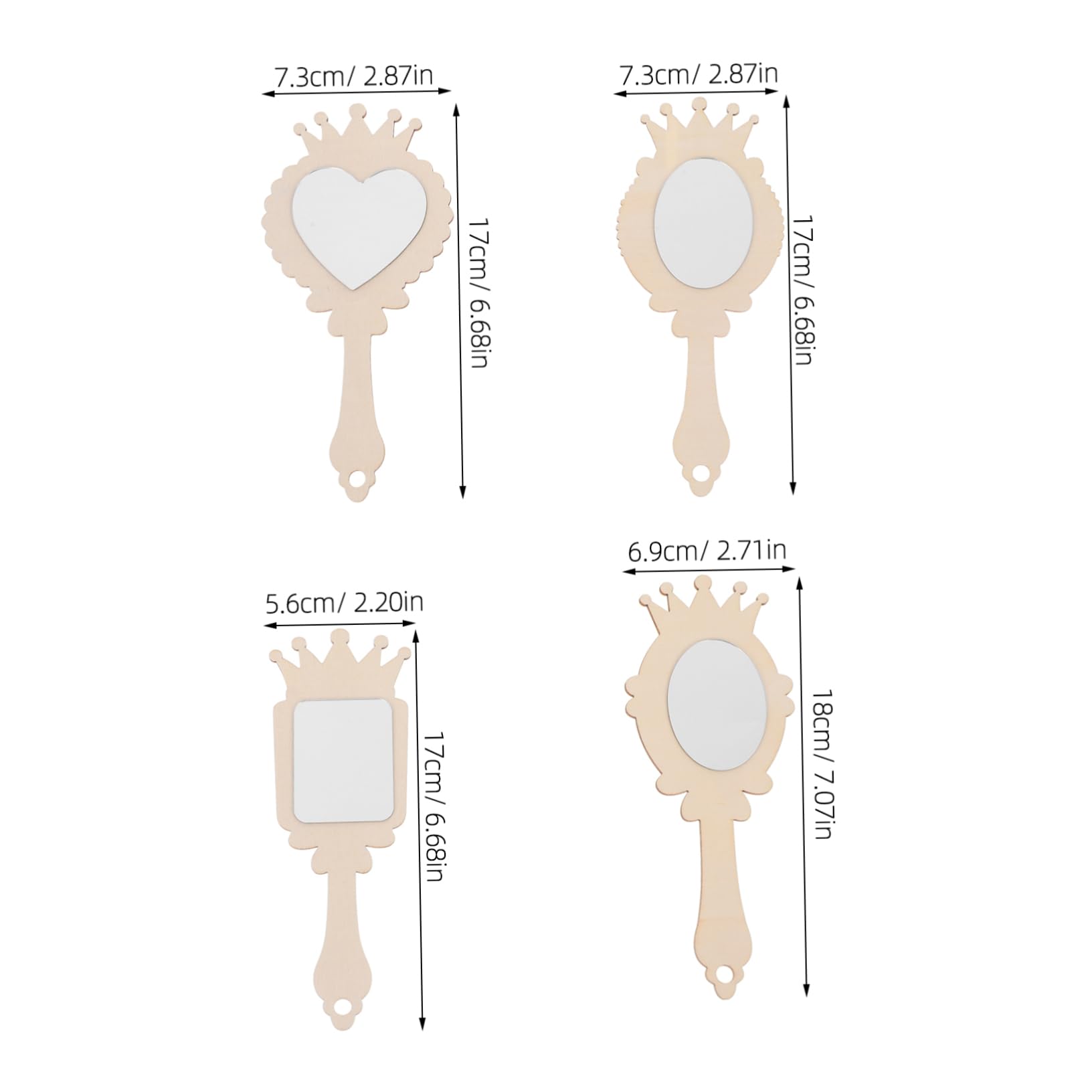 SUPVOX Handmade Blank Wooden Mirrors 12pc Wooden Mirror Handles Unfinished Painting for Boys and Girls Decorative Hand for DIY
