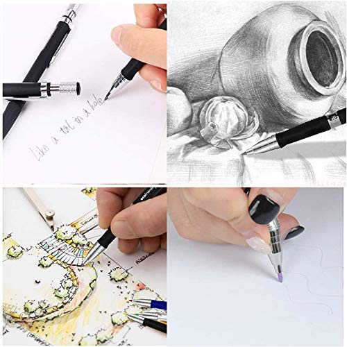 CYH Druckbleistift-Set, 2 mm, 3 mechanische Bleistifte, Blau, Schwarz und Silber, 24 Minen in Farbe und Schwarz, für Zeichnungsprojekte, Schreiben, Herstellung, künstlerisches Zeichnen