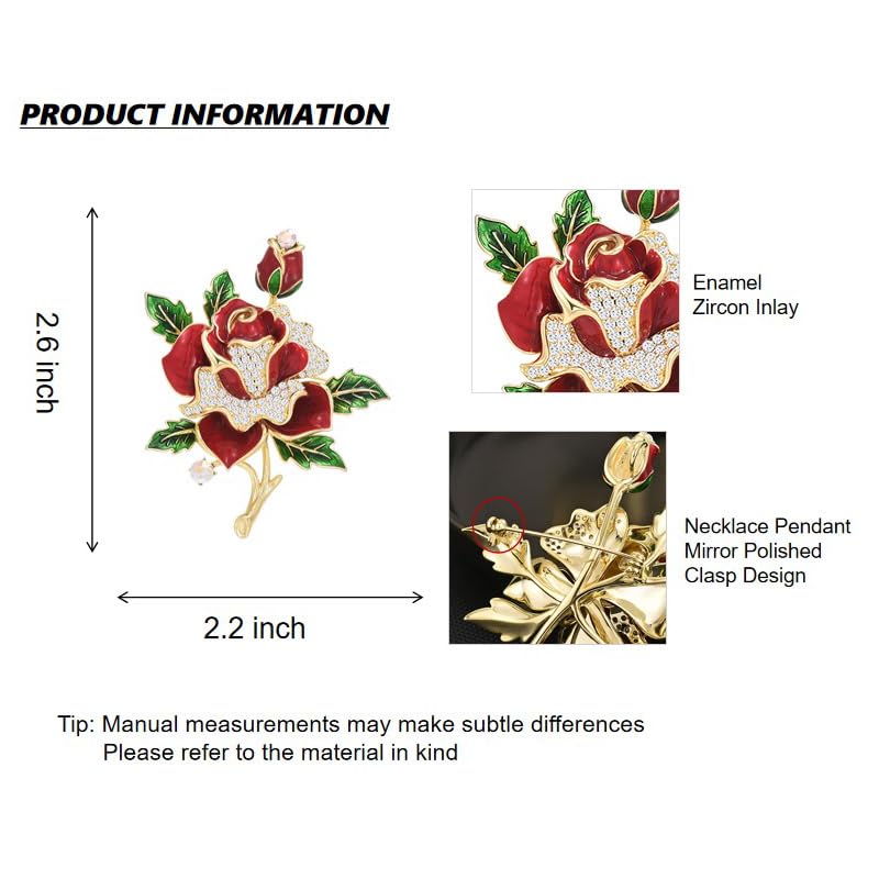 Image of Flower Brooch Pins for Women Red Rose Pin Dress Sweater Jacket Costume Jewelry Pins Wedding Holiday Gift Accessories (Red Rose)