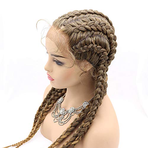 sylvia 24’ Blonde Braiding Wig With Baby Hair Big Braiding Synthetic Lace Front Wigs with Five Braids Fiber Hair for Women (Golden 5)