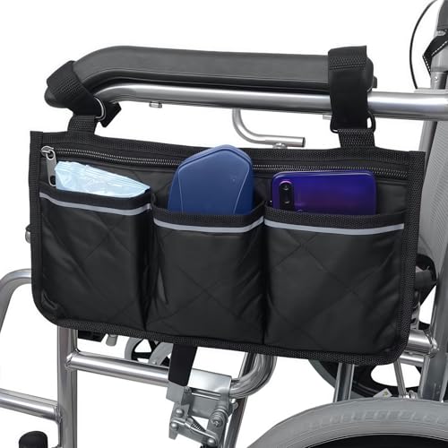 Aonuy Wheelchair Bags Wheelchair Side Bag for Back of Chair with Reflective Straps and Adjustable Hook Loop for Most Wheelchairs Walkers Folding Rollators Seniors Mobility Aid Accessory