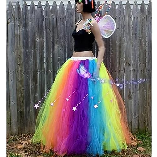 Women's A Line Pleated Long Maxi Tutu Tulle Party Skirts Rainbow Dress2