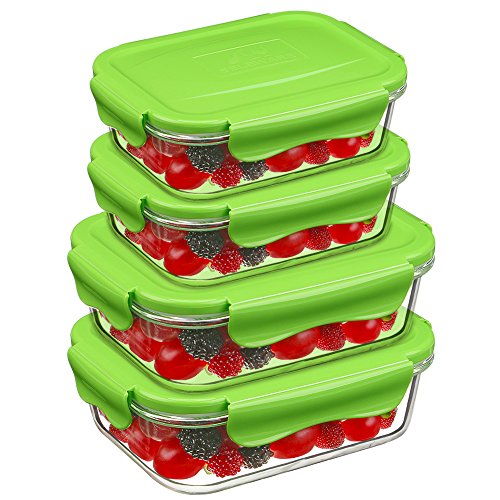 Besthouse [4-Teile,370ML&1040ML] Glas Frischhaltedosen mit Deckel, Glasbehälter mit luftdichten, Zubereitung von Speisen, BPA Frei, Mikrowellen, Ofen, Gefrierschrank und Spühlmaschinen Geeignet