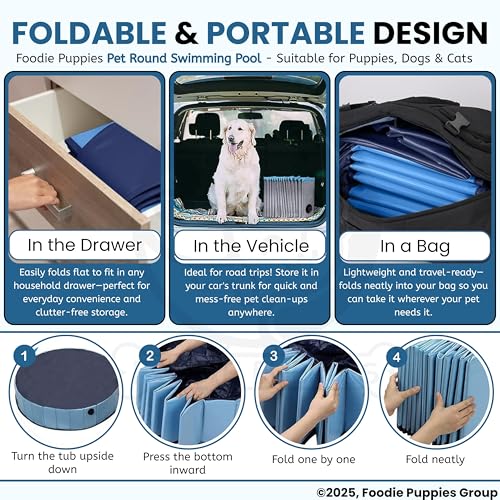 Image of Foodie Puppies Portable Collapsible Dog Swimming Pool - (120 x 30 cm), Bath Tub for Dogs and Cats, Slip-Resistant Pet Wading Pool for Indoor and Outdoor, Durable PVC, Anti-Skid Bottom, Large Size