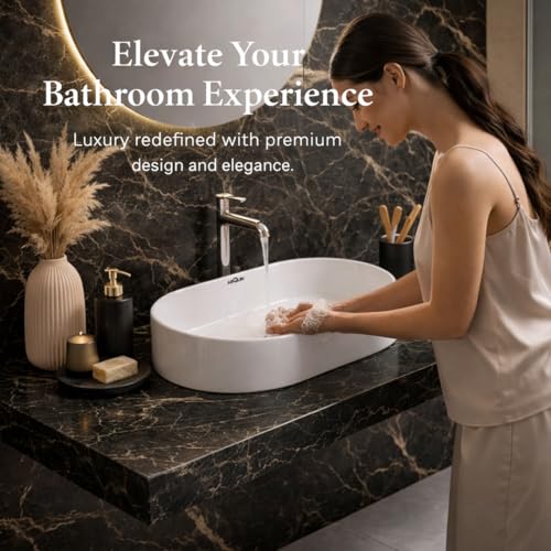 Image of ARQUIN ARQUIN Wash Basin for Bathroom Table Top Washbasin, Countertop Basin | Ceramic Washbasin Bathroom,Hotel | Living Room | Office Vanity Wash Basin (19.69x12.8x5.51 Inch)