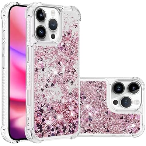 COTDINFOR Case for iPhone 16 Pro Max Case Glitter Bling Liquid Cute Clear Phone Case,Floating Quicksand Shockproof Protective Bumper Soft TPU Cover for iPhone 16 Pro Max 6.9 inch Love Rose YB Cover