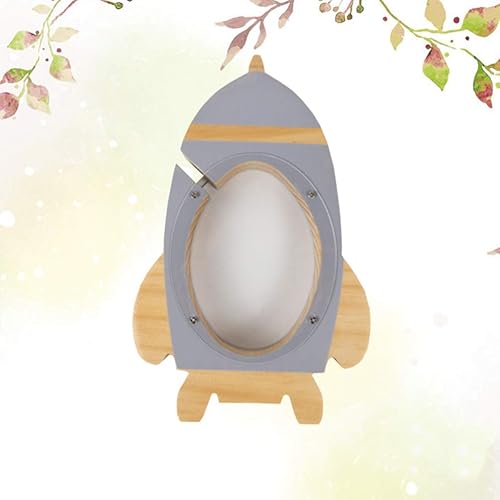 Miniatura 7 de Alcancía en forma de cohete de madera con forma de cohete para monedas, soporte para dinero, olla de ahorro de madera, adorno de escritorio para