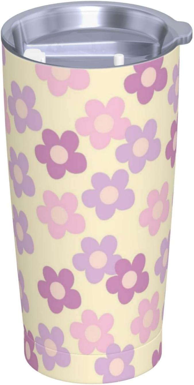 Daisy Flower 20oz Tumbler with Lid and Straw for Women, Retro Floral Aesthetic Insulated Mug Cartoon Purple Groovy Flowers Stainless Steel Tumbler Double Wall Vacuum Travel Mug Coffee Cup - Image 2