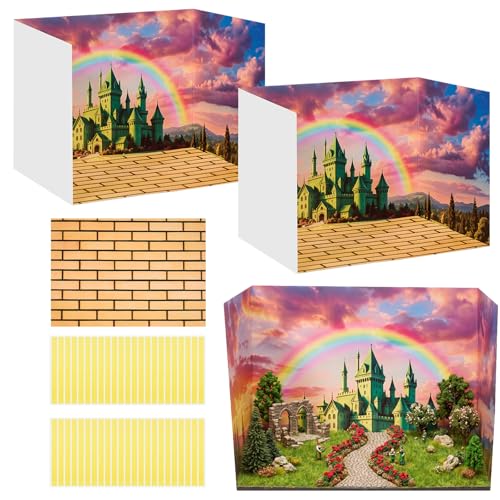 AmazingSpark 2 Set Green Castle Diorama Box and Yellow Brick Decor, Diorama Project Supplies Set, Cardboard Display Case Kit & Sticker with Double Sided Tapes for DIY Crafts
