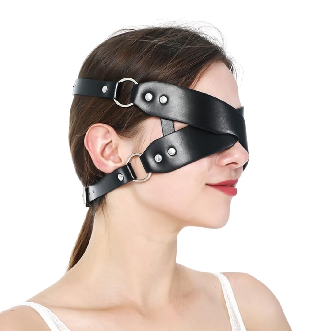 Future of your pleasure Sensual Bendaggio occhi SM nero in PU con design a croce e cinghia regolabile – maschera per gli occhi bondage per coppie e principianti BDSM FOPS B60