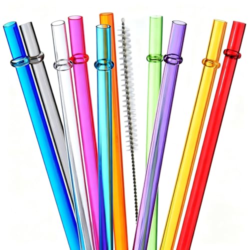 ALINK 10.5 in Long Reusable Plastic Straws with Brush, Tritan Hard Plastic Tumbler Straws, 10 Rainbow Colored Replacement Straw for 16 OZ 20 OZ 30 OZ Stanley, YETI, Starbucks Tumblers, Mason Jars