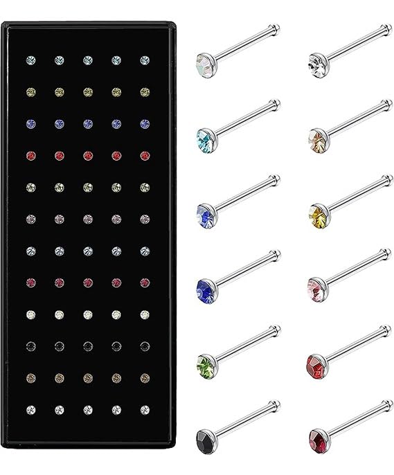 22G 60 Pcs Stainless Steel Nose Studs Rings Piercing Pin Body Jewelry Cai 1.5mm-image-40