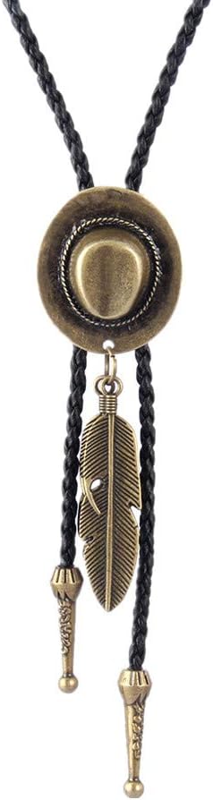 COOLLA Bolo tie- Handmade Hat Feather Western Cowboy Black Vintage Pendant for Women,Men