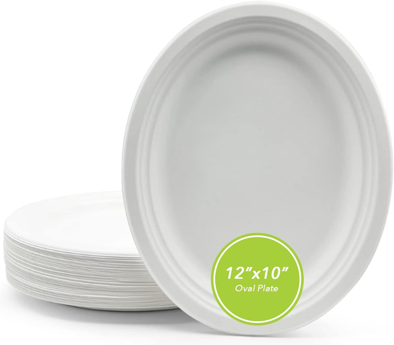 three leaf 12" X 10" BAGASSE OVAL PLATE, 150 Ct. Heavy-Duty- Super Strong- Natural- Eco-Friendly Disposable Bagasse Plates, 100% Biodegradable 12 inch x 10 inch Oval plates