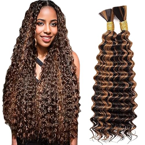Tissage naturel cheveux humain bouclés extensions sans trame Deep Wave pour tresses