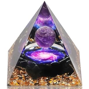 Orgone Pyramid, Orgonite Pyramids with Amethyst Stones, Orgone Generator for Positive Energy, Natural Crystal and Healing Stones Pyramid for Reduce Stress, Meditation, Yoga, Office, Desk Decor(Cosmos)