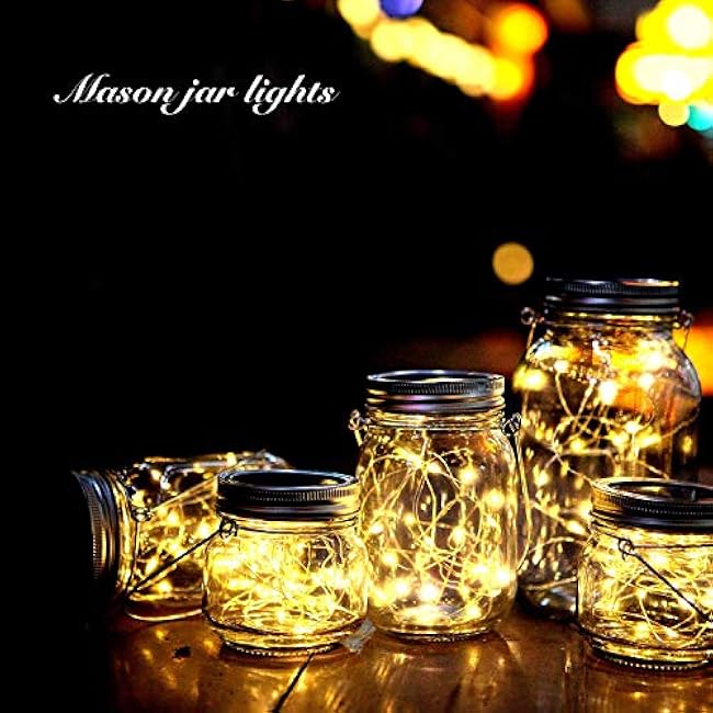 6 Pack Solar Mason Jar Lights for Outside, 30 LED Solar Mason Jar Lids Fairy Lights with 6 Hangers(No Jars) Outdoor Waterproof for DIY Patio Garden Yard Lawn Party Wedding Decoration Warm White