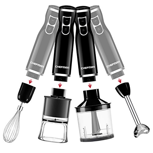 Chefman Electric Spiralizer & Immersion Blender/Vegetable Slicer 6-In-1 Food Prep Combo Kit, Includes 3 Spiralizing Blade Attachments, Zoodle Maker; Grate, Ribbon, Spiral, Blend, Chop, And Puree #TOP4