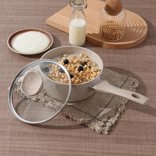 Lorren Home Trends 13-Piece Marble Coated Cookware Set, Beige, Non-Stick Pots and Pans with Glass Lids, Includes 8-12 Inch Frypans, Stock Pots, Sauce Pot, Casserole Pots - Image 7