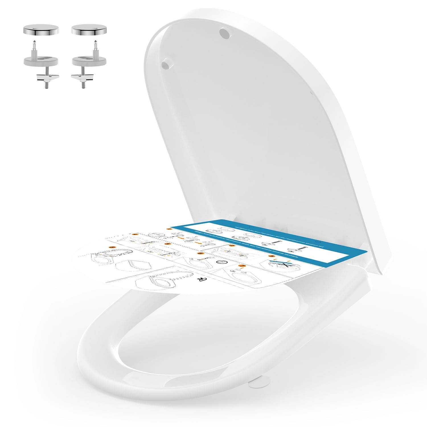 Yeaupe Pro White D Shaped Toilet Seat Soft Close, Universal Toilet Seat With Quick Release, Top Fixing Easy Clean Loo Seat, Adjustable Hinges Heavy Duty Toilet Lid With Lift Handle, 44.7 X 36 Cm