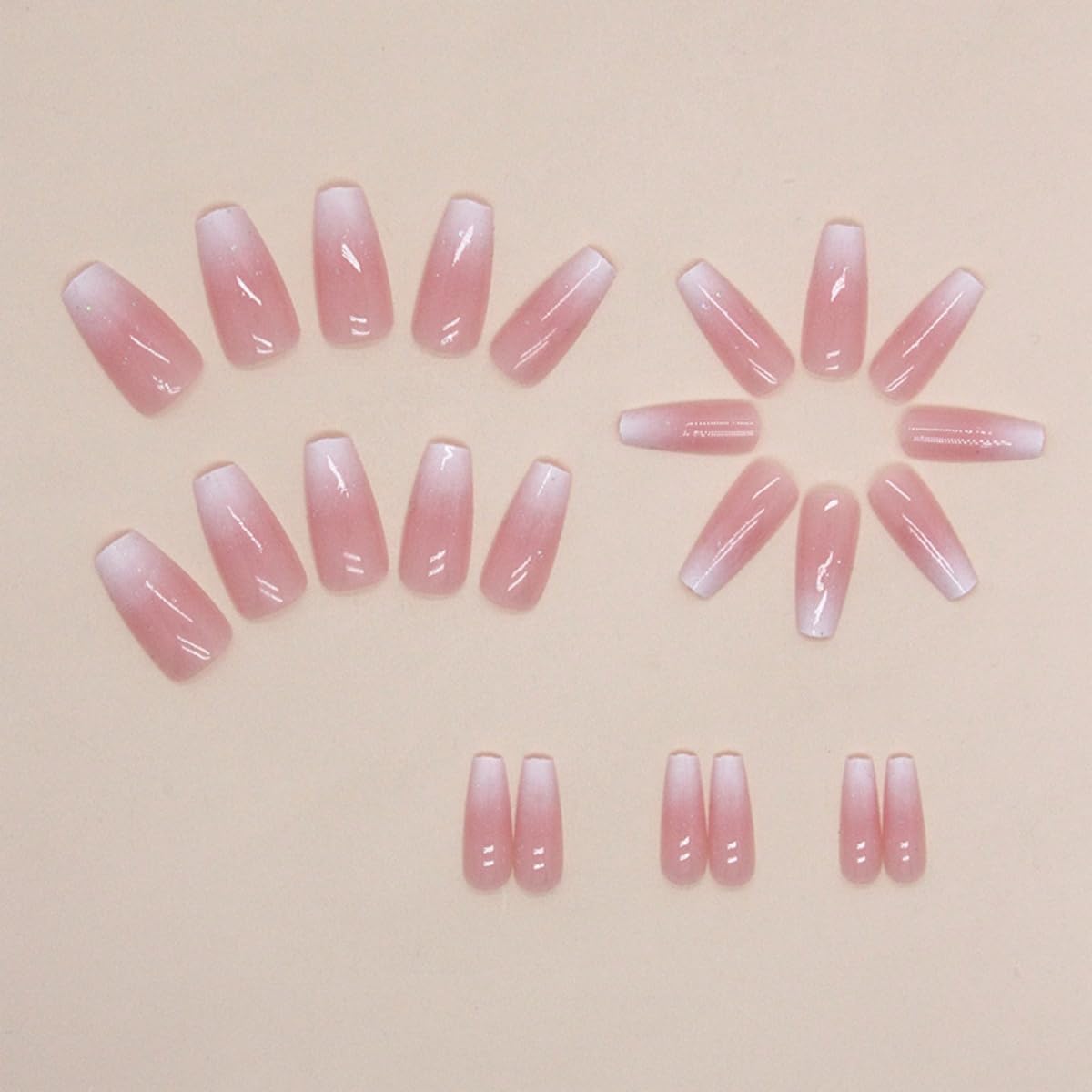 JUSTOTRY 24 Pcs Peach Pink Coffin Press on Nails Medium Designs,Glossy Solid False Nails,Pretty French Stick on Nails for Women and Teens,Ballarina Fake Nail for Girls Nail Art - Image 2