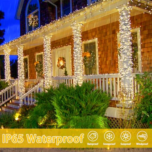 2 Pack 480 LED Solar String Lights for Outside, 170 FT Super Long Solar Chrismas Lights Outdoor with 8 Modes & Memory Function, Waterproof Twinkle Light for Xmas Tree Party Decorations (Warm White) by Albelt - Image 4