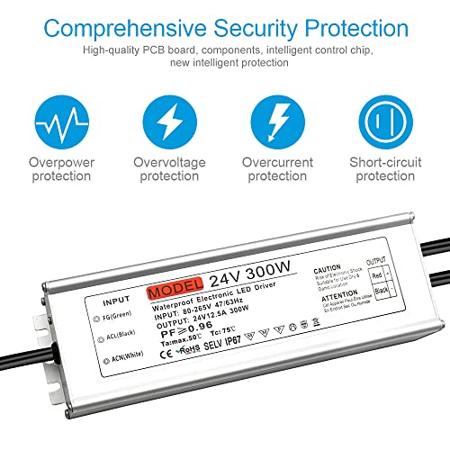 24V 300W Ip67 Waterproof Outdoor Power Supply, Ac 100-265V To Dc 24 Volt Led Driver, Transformer,Adapter For Led Strip Light, 3D Printer, Computer Project, Cctv #TOP2