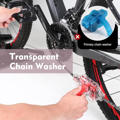 Foelony Bike Chain Cleaner Tool Kit, Transparent Soaking Design Bicycle Chain Clean Scrubber with Built-in Brushes, Universal for Mountain Road Bikes Motorcycles