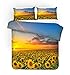 Stillshine. Parures de lit 140x200 Enfants Fille 1 Personnes Jaune Tournesol Orange Fleur Housse de Couette et Taie d'oreiller Microfibre Facile d'entretien Literie Simple
