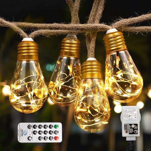 ANKOUJA LED Lichterkette Außen 8M, IP44 Wasserfest, Fernbedienung, 16...