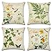 Artscope wasserdichte Kissenbezugen, 4er Set Pflanze Schmetterling Libelle Blume Kissenhülle Atmungsaktiv Kissen Fall für Outdoor Balkon Terrasse Patio Garten Bauernhaus Dekor 45x45CM