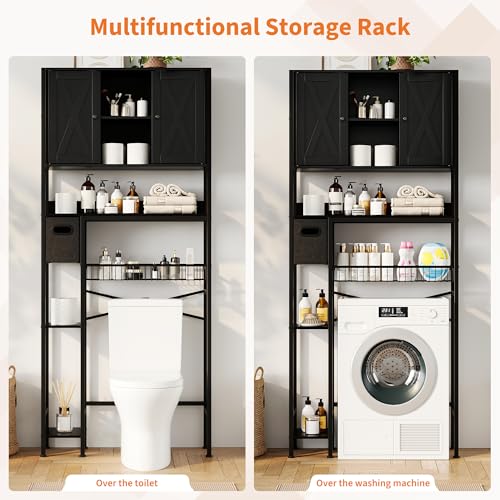 IDEALHOUSE Over The Toilet Storage Cabinet - 2-Door Design Bathroom Organizers Shelf, Freestanding Space-Saver Above Toilet Storage Cabinet with Toilet Paper Holder, Water-Resistant Toilet Shelves - image 7