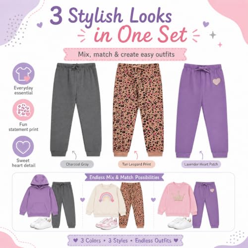 Image of BTween Kids Girls Fashion Stretch Waist Ultra Soft Jogger Pants Set 3 Pack Bundle
