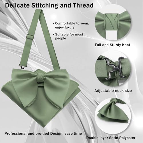 Image of Mens Bow Tie Pre Tied Oversized Bow Ties for Men Satin Bowties for Tuxedo Wedding Party Banquet