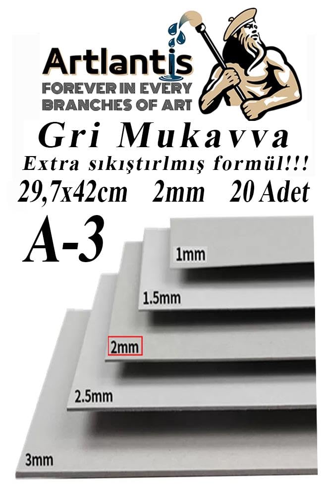A3 Mukavva Gri 2 mm 20 Adet 1 Paket 29.7x42 cm A-3 Mukavva 2,0 mm Kalınlığında A-3 Mukavva