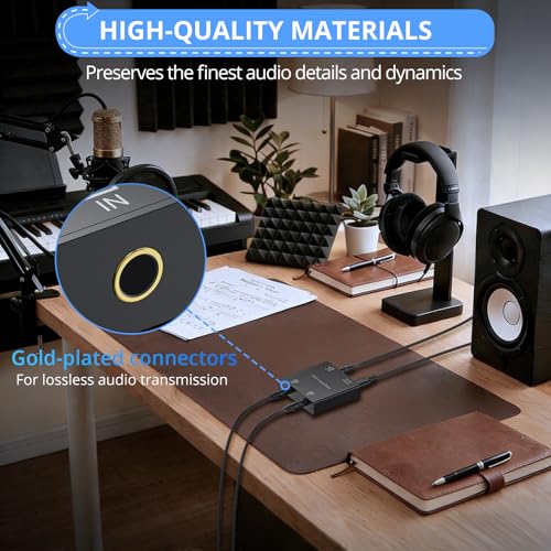 Image of CAMWAY 3.5mm Audio Mixer 2-Channel,Clear Sound,No Echo,Dual-Device Mixing Output,Gold-Plated Connectors, Active Mixer Used with PC,Game Consoles,Phone,MP3 for Streaming,DJ,Home Recording,Desktop Audio