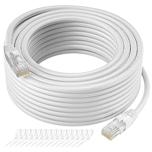 Cat5e Ethernet Cable 50 FT, Long Cat 5e Internet Cable, White Snagless Patch Cord, UV Resistant, Flexible, Network, LAN, PoE, Standard RJ45 Connector for PC, Server, Router, Modem, PS5 – with 15 Ties