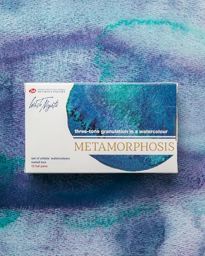 White Nights Granulation Metamorphosis Lot de 12 peintures aquarelles extra fines 2,5 ml avec gamelle complète