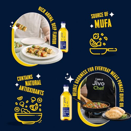 Image of Jivo Extra Light Olive Oil 500ml | Imported from Spain | Everyday Use for Cooking, Dressings, Salad, Soups, Dips, and Marinades | Light, Flavorful High MUFA & Rich in Antioxidants (Pack of 3)