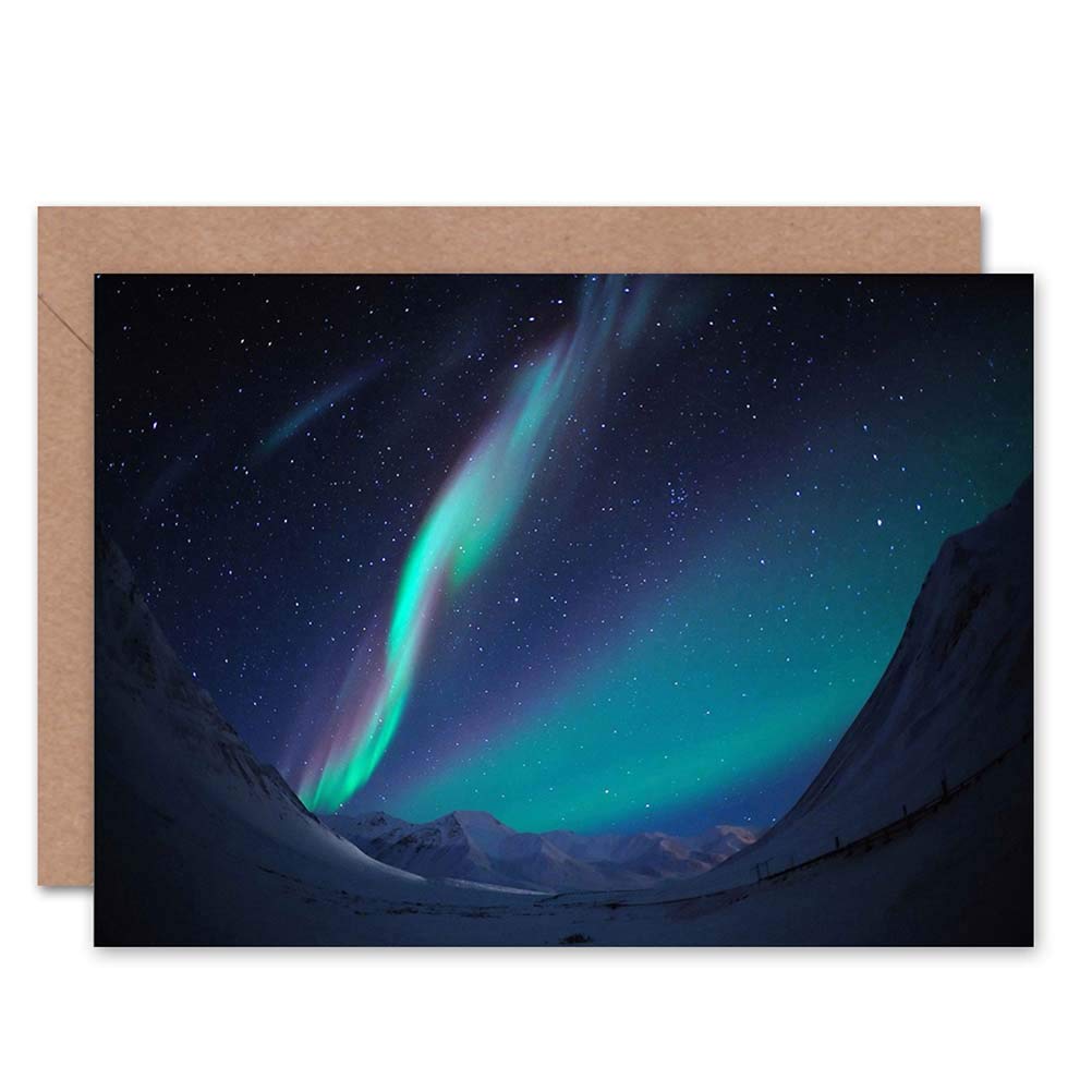 Wee Blue Coo Photography Landscape Winter Aurora Borealis Northern Lights Sealed Greeting Card Plus Envelope Blank inside